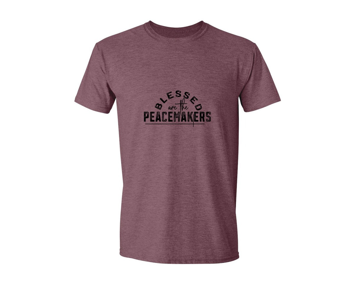 brand:Generic|color:Heather Maroon|Blessed Are The Peacemakers Sleeve 3 Graphic T-Shirt