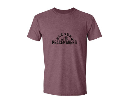 brand:Generic|color:Heather Maroon|Blessed Are The Peacemakers Sleeve 3 Graphic T-Shirt