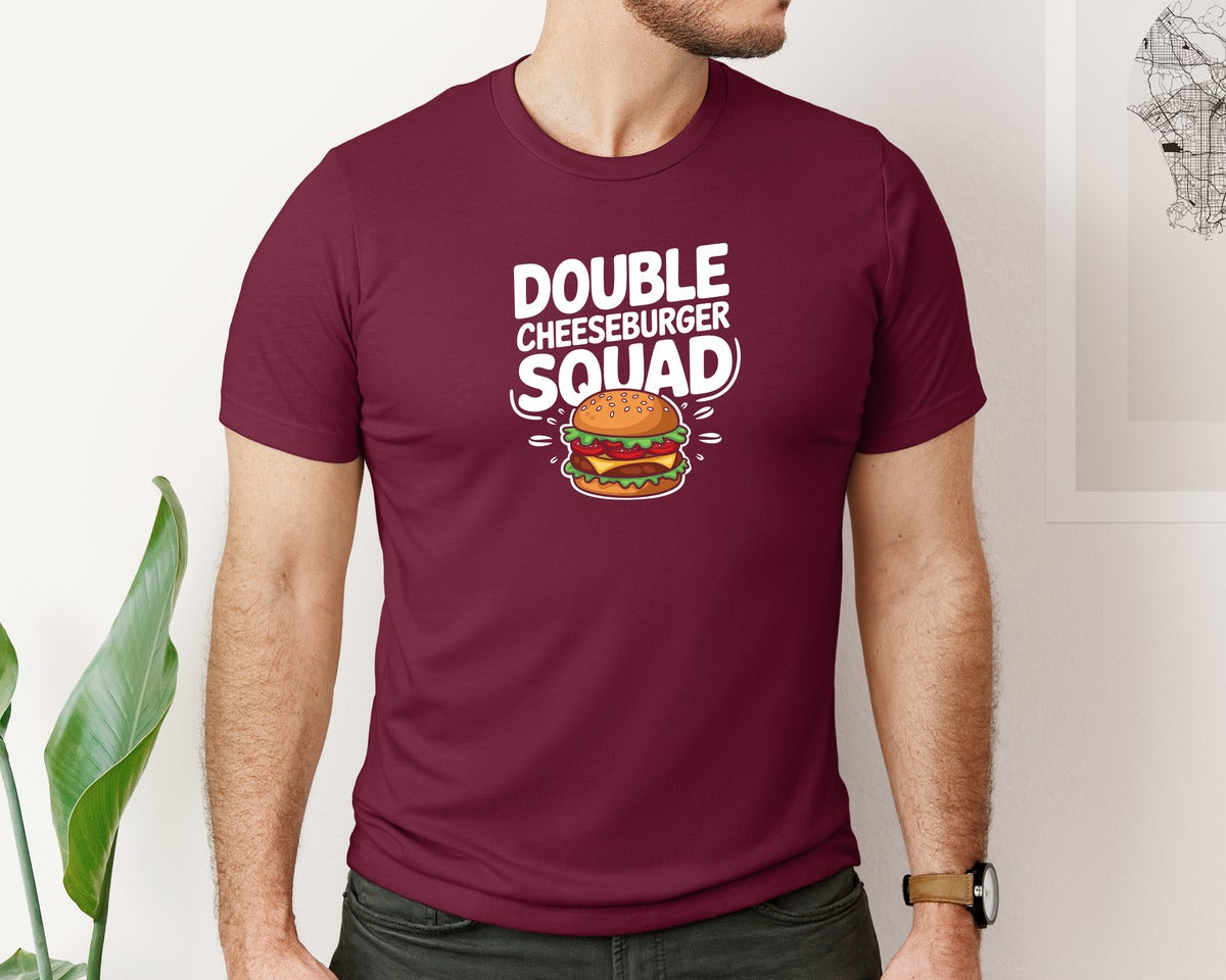brand:Bella Canvas|color:Heather Maroon|Double Cheeseburger Squad T Shirt Design 2 Graphic T-Shirt