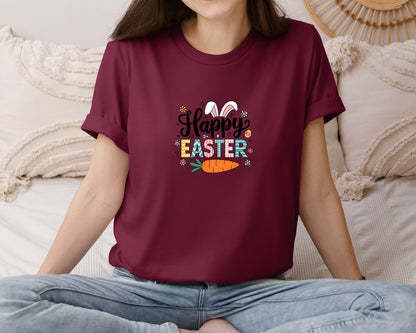 brand:Bella Canvas|color:Heather Maroon|Retro Happy Easter Design 7 Graphic T-Shirt