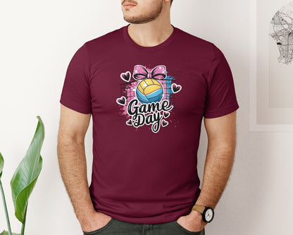 brand:Bella Canvas|color:Heather Maroon|Game Day Volleyball Cute Girly Spo Graphic T-Shirt
