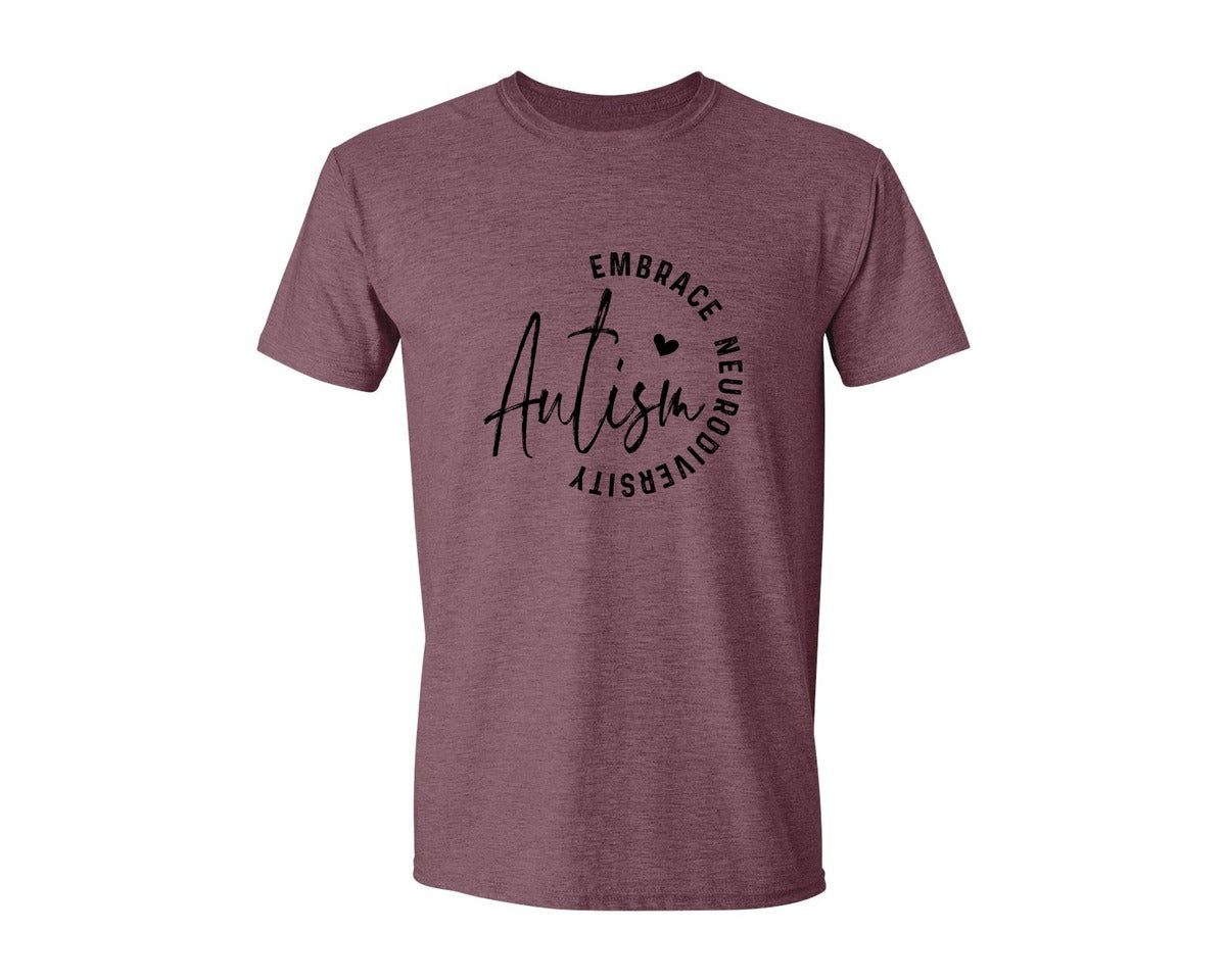 brand:Generic|color:Heather Maroon|Embrace Neurodiversity Autism Graphic T-Shirt