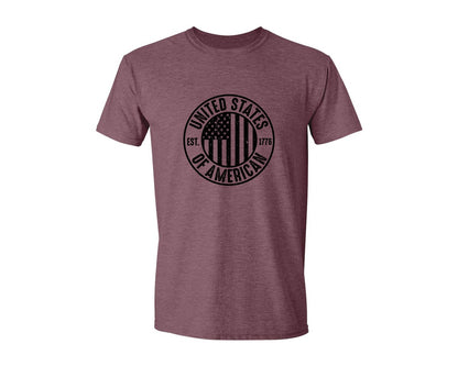 brand:Generic|color:Heather Maroon|United States Of America Patriotic Graphic T-Shirt