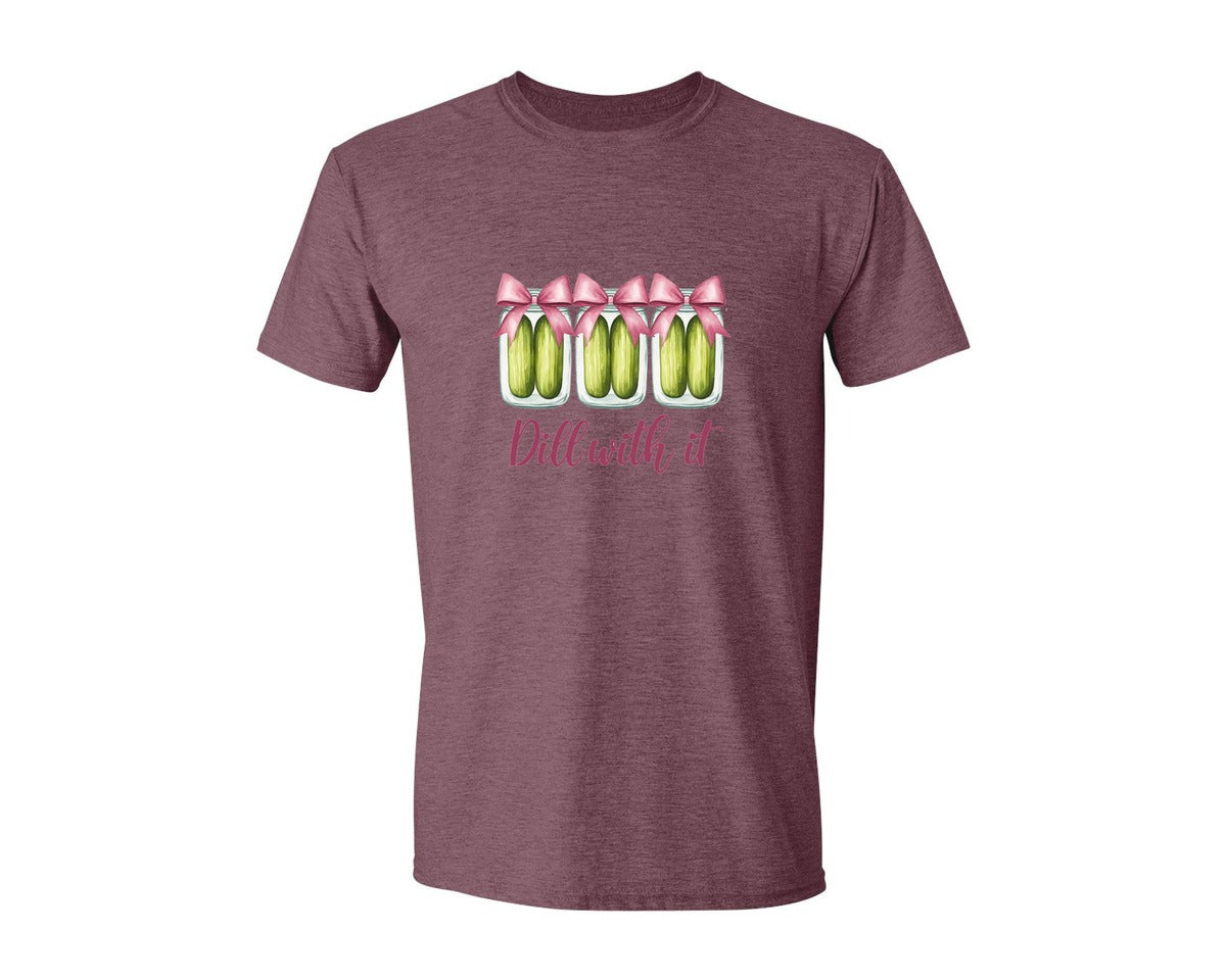 brand:Generic|color:Heather Maroon|Coquette Dill With It Funny Pickle Graphic T-Shirt