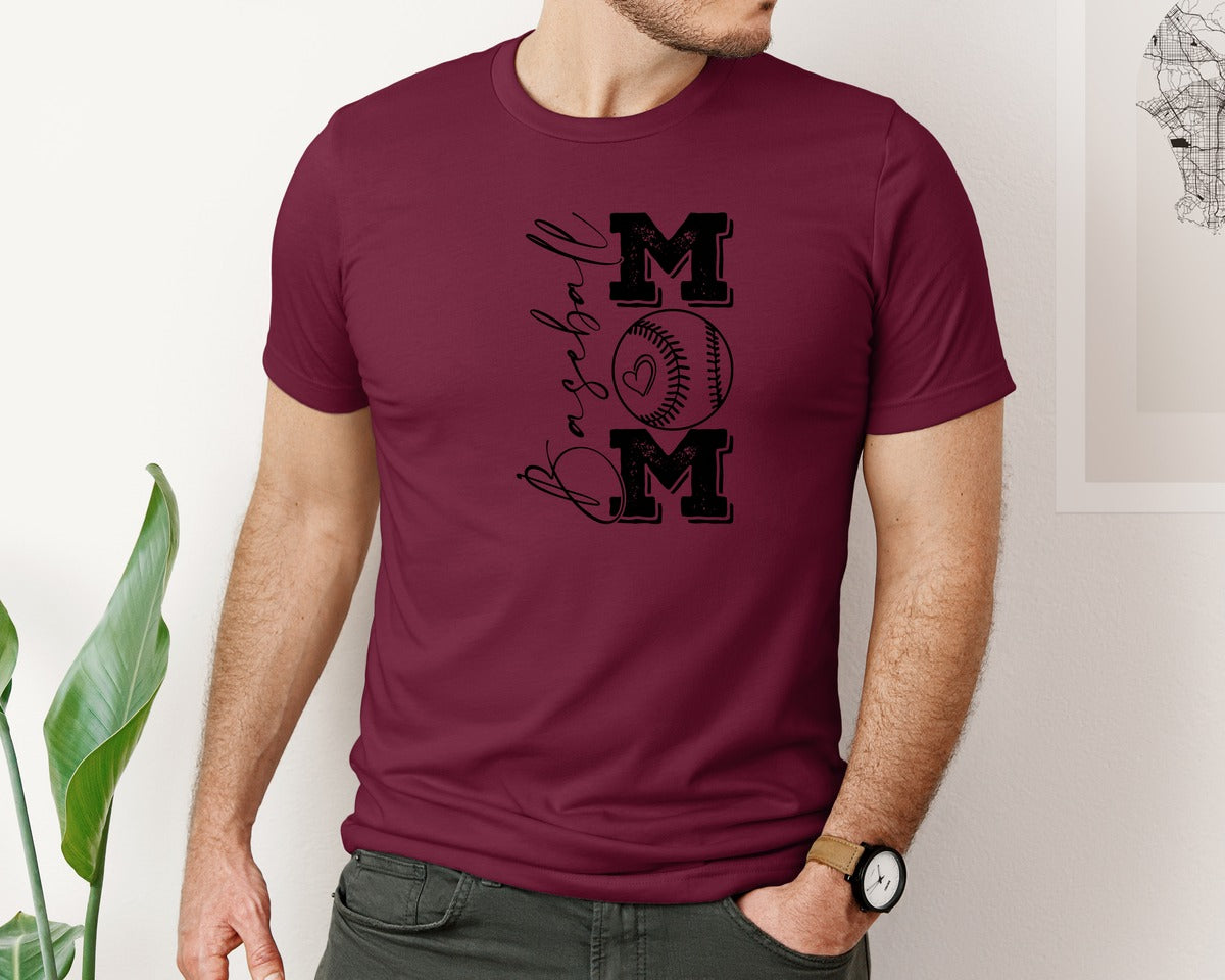 brand:Bella Canvas|color:Heather Maroon|Baseball Mama 16 Graphic T-Shirt
