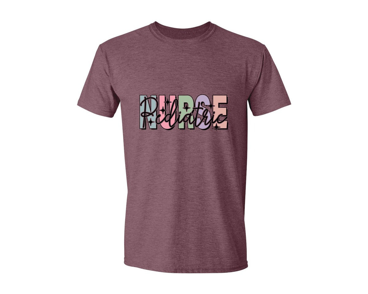 brand:Generic|color:Heather Maroon|Peds Nurse Picu Pediatric Nurse Graphic T-Shirt