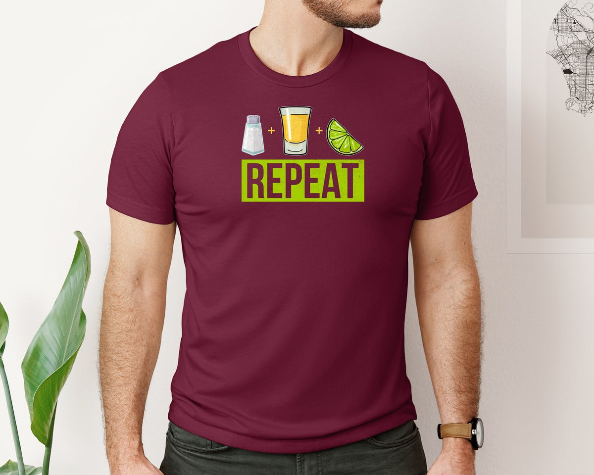 brand:Bella Canvas|color:Heather Maroon|Salt Tequila Lime Repeat Graphic T-Shirt