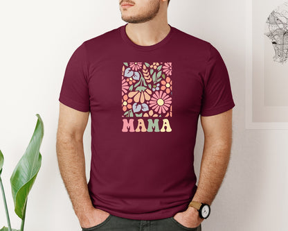 brand:Bella Canvas|color:Heather Maroon|Boho Floral Mama Mama Flower Graphic T-Shirt