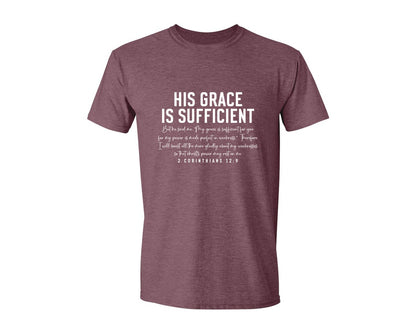 brand:Generic|color:Heather Maroon|His Grace Is Sufficient 2 Corinthian Graphic T-Shirt
