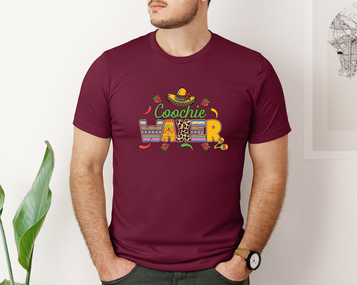 brand:Bella Canvas|color:Heather Maroon|Cinco De Mayo Coochie Waxer Mexico Graphic T-Shirt