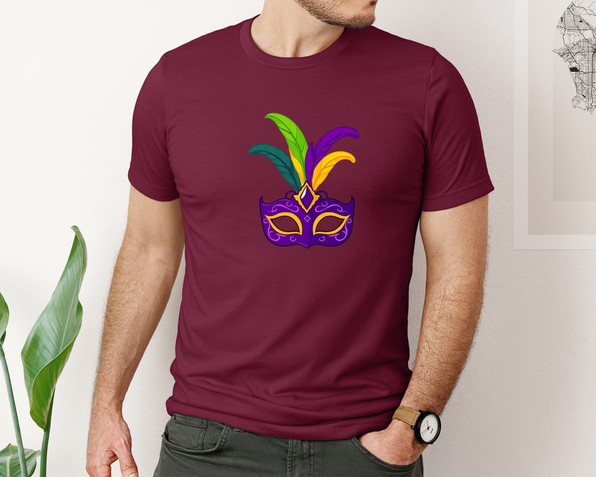 brand:Bella Canvas|color:Heather Maroon|Mardi Gras Mask T Shirt Design 4 Graphic T-Shirt