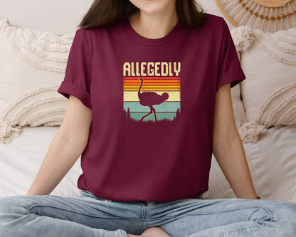 brand:Bella Canvas|color:Heather Maroon|Allegedly Ostrich Retro Funny T Shirt Graphic T-Shirt