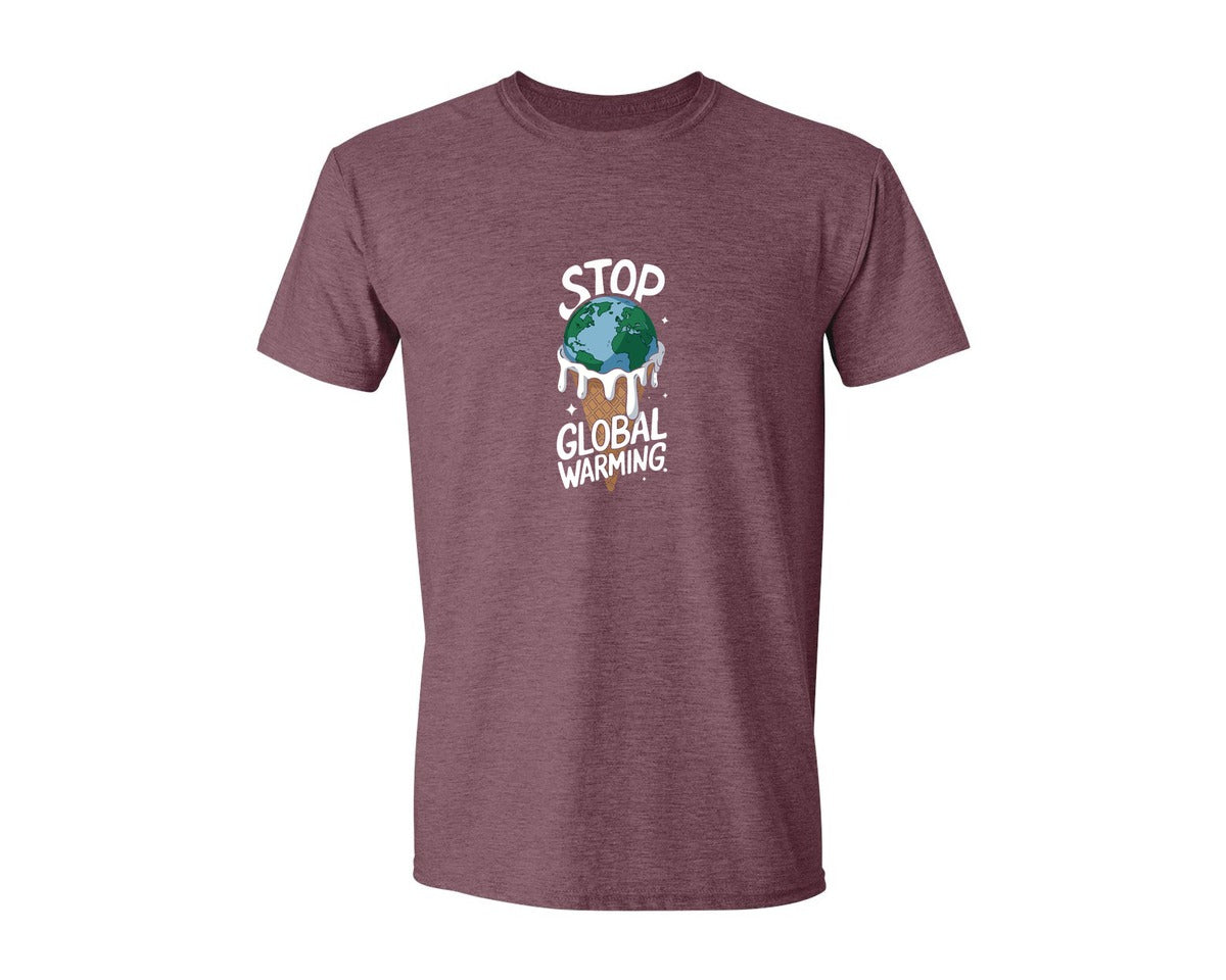 brand:Generic|color:Heather Maroon|Stop Global Warming Funny Cute Teacher Graphic T-Shirt