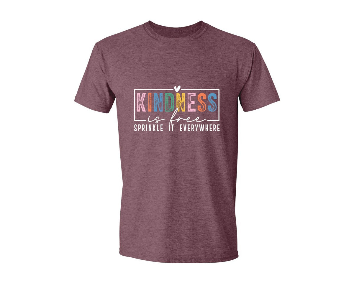 brand:Generic|color:Heather Maroon|Kindness Is Free Sprinkle It Everywhere 81 Graphic T-Shirt