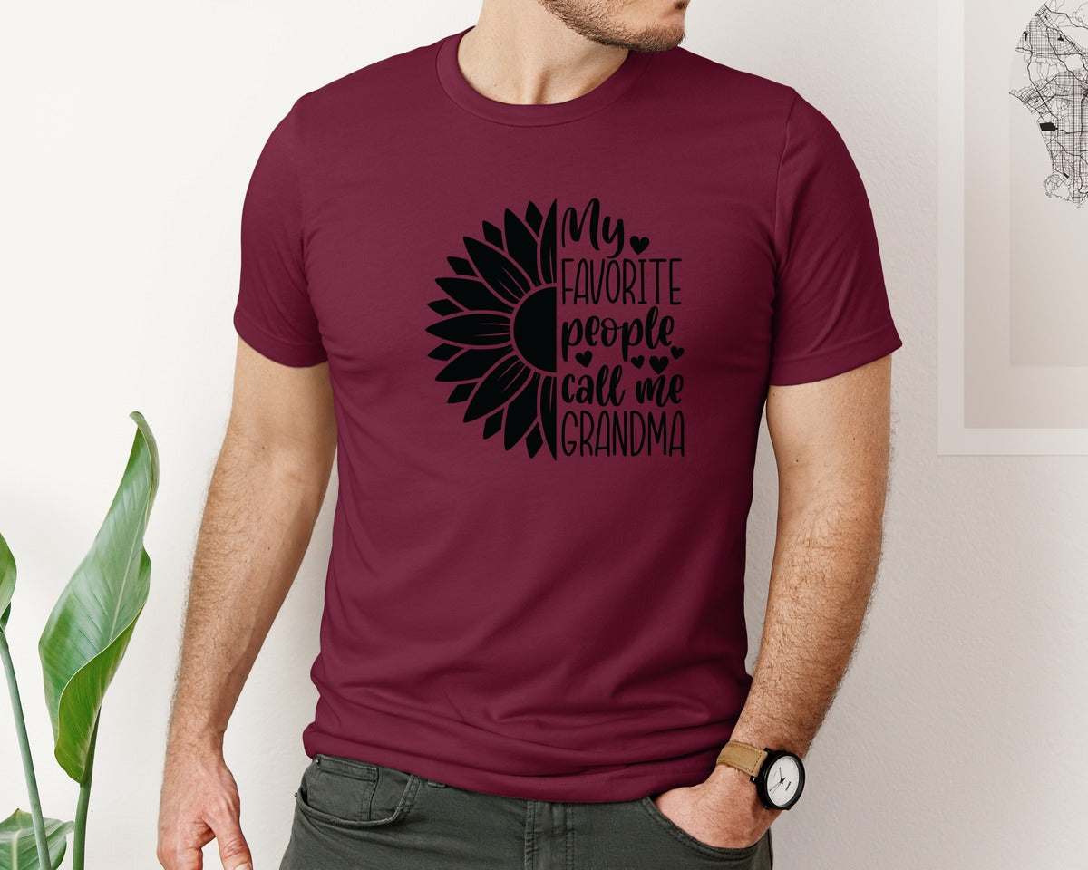 brand:Bella Canvas|color:Heather Maroon|Grandma Sunflower Grandma Graphic T-Shirt