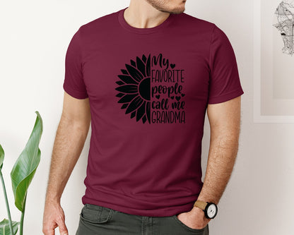 brand:Bella Canvas|color:Heather Maroon|Grandma Sunflower Grandma Graphic T-Shirt