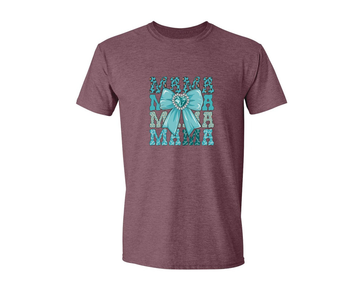 brand:Generic|color:Heather Maroon|Trendy Mama Leopard Print Bow 3 Graphic T-Shirt
