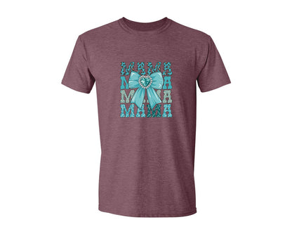 brand:Generic|color:Heather Maroon|Trendy Mama Leopard Print Bow 3 Graphic T-Shirt