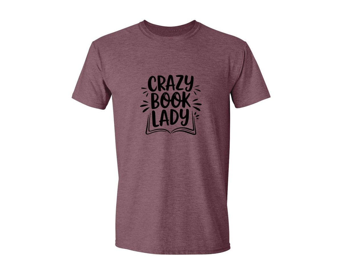 brand:Generic|color:Heather Maroon|Crazy Book Lady T Shirt Design 4 Graphic T-Shirt