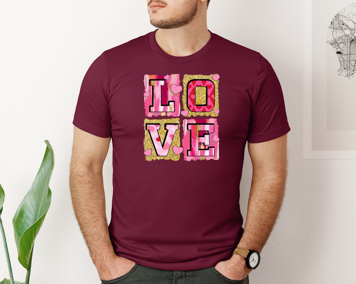 brand:Bella Canvas|color:Heather Maroon|Pink Valentines Day Love Coquette Graphic T-Shirt