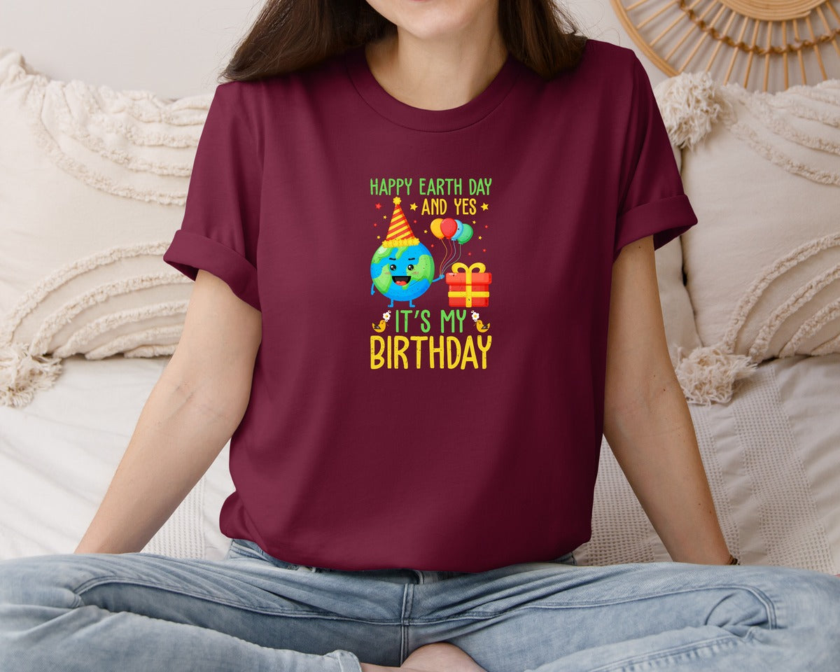 brand:Bella Canvas|color:Heather Maroon|Happy Earth Day Birth Day T Shirt Graphic T-Shirt