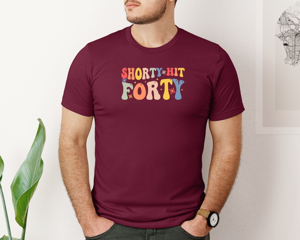 brand:Bella Canvas|color:Heather Maroon|Shorty Hit Forty 3 Graphic T-Shirt