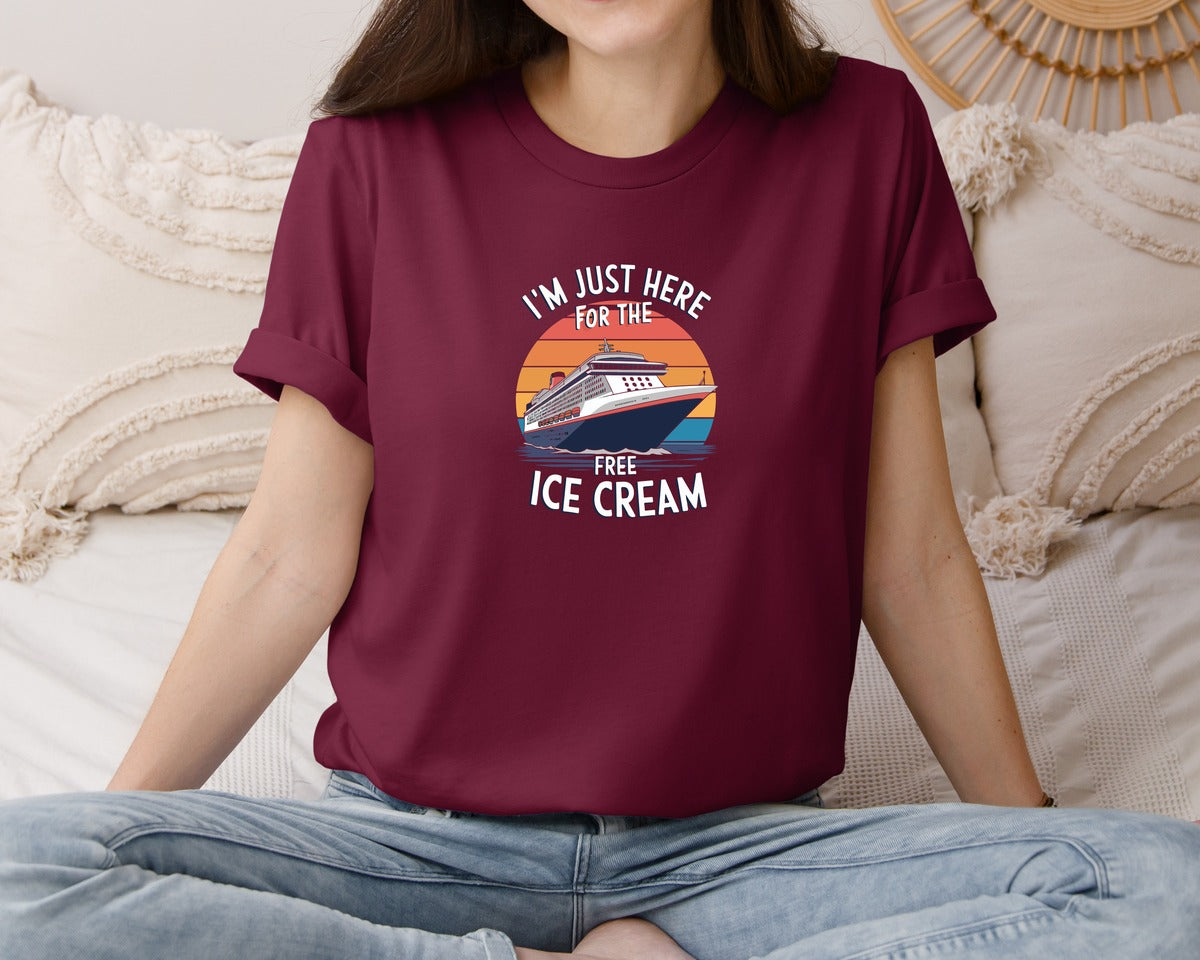 brand:Bella Canvas|color:Heather Maroon|Im Just Here For The Free Ice Cream 2 Graphic T-Shirt