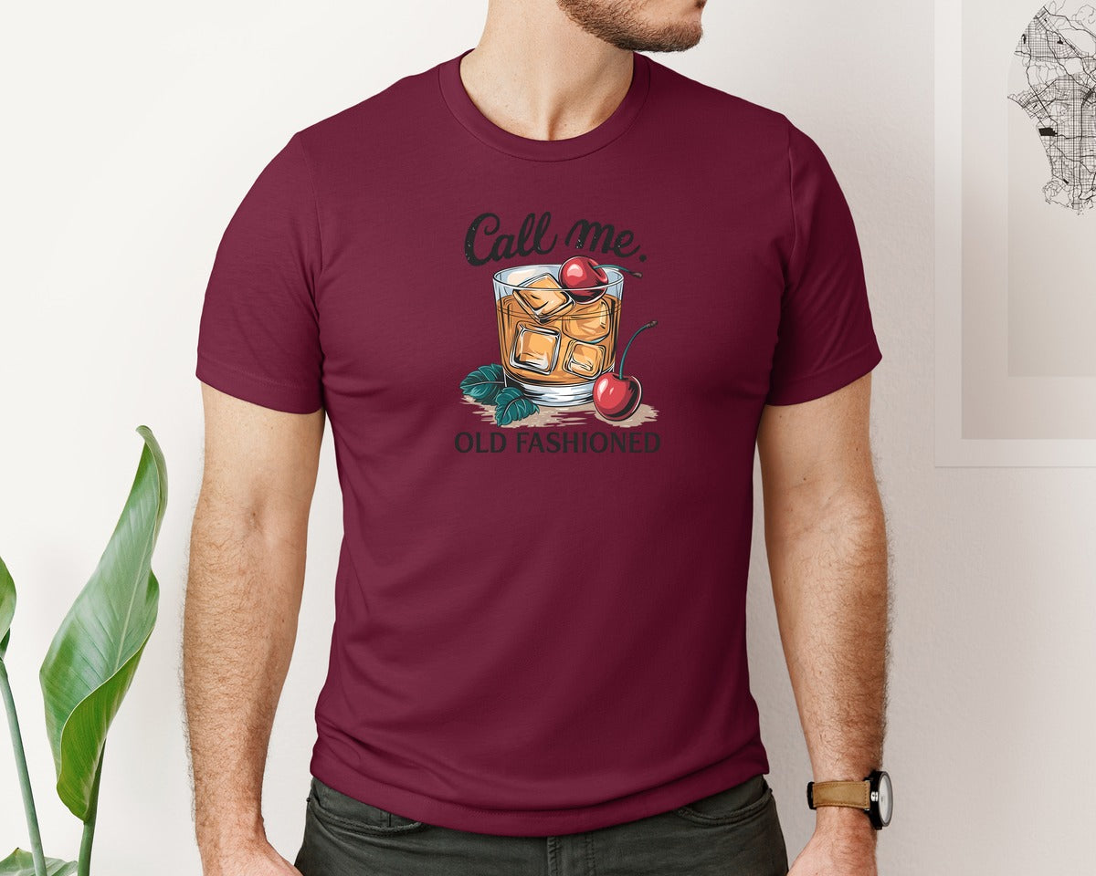 brand:Bella Canvas|color:Heather Maroon|Call Me Old Fashioned Retro Whiskey 3 Graphic T-Shirt