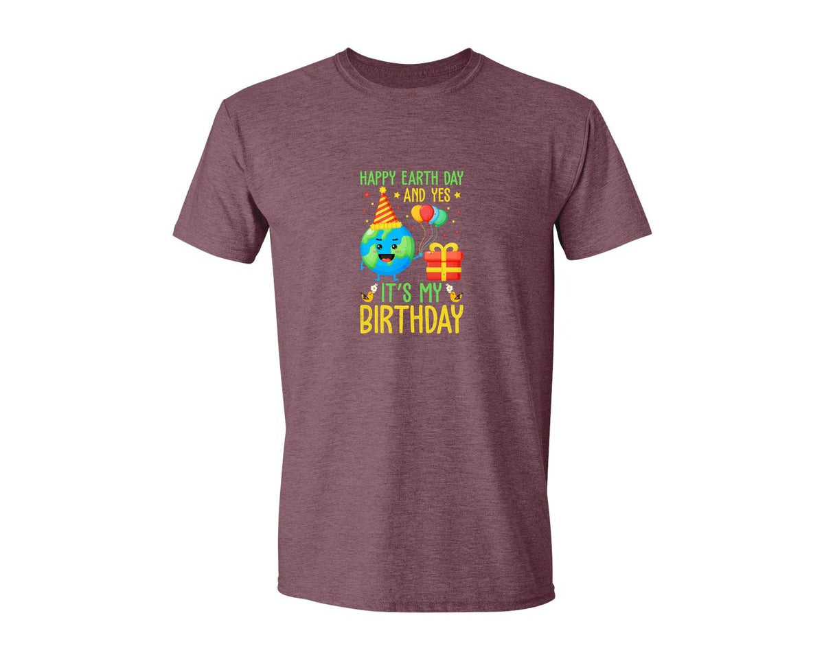 brand:Generic|color:Heather Maroon|Happy Earth Day Birth Day T Shirt Graphic T-Shirt