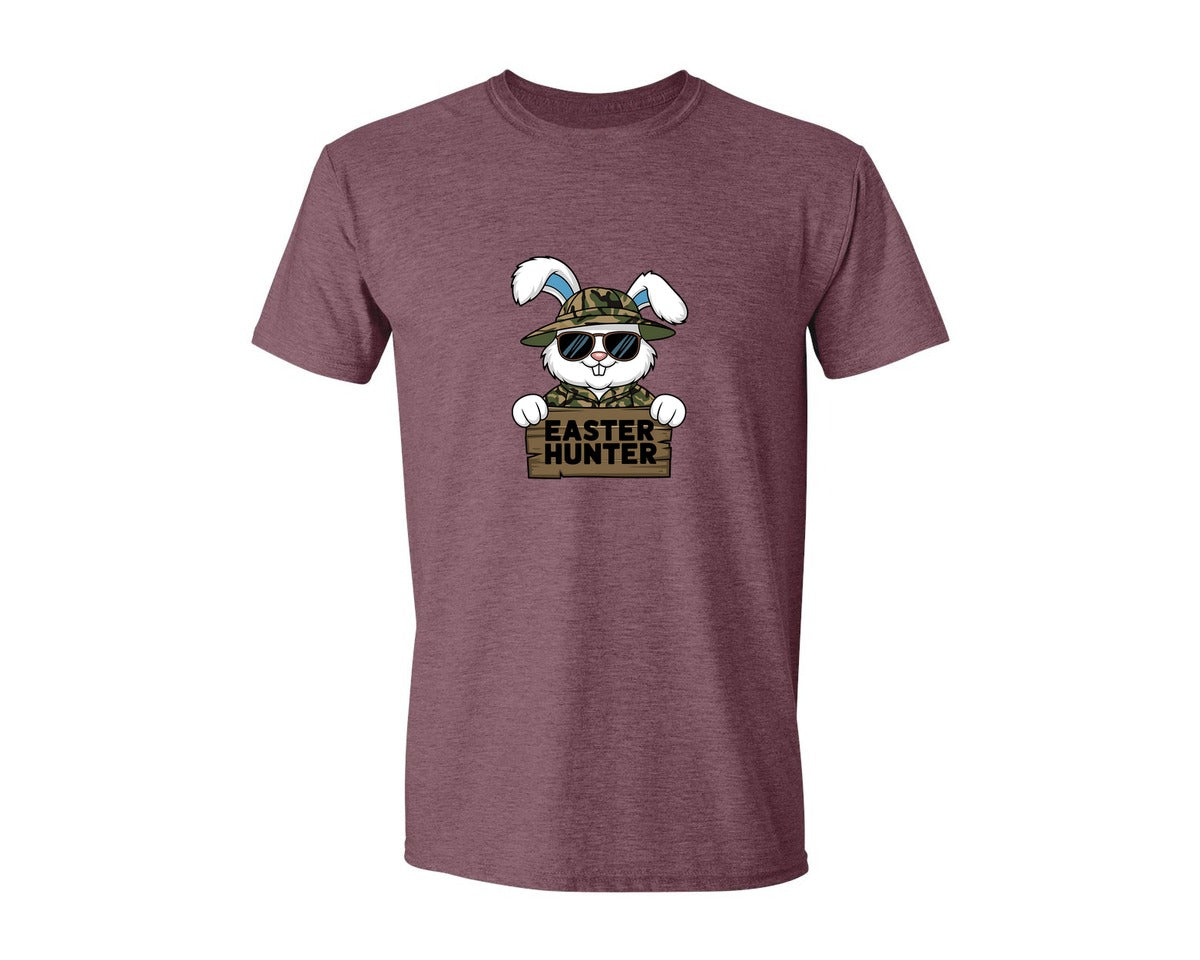 brand:Generic|color:Heather Maroon|Easter Hunter Bunny Boy Bunny Graphic T-Shirt
