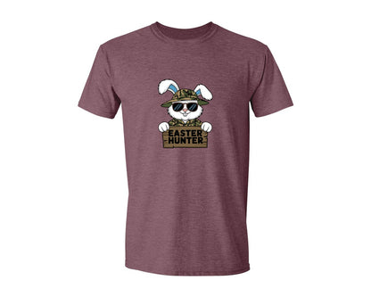 brand:Generic|color:Heather Maroon|Easter Hunter Bunny Boy Bunny Graphic T-Shirt