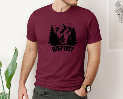 brand:Bella Canvas|color:Heather Maroon|Retro Bigfoot Silhouette Pixel Art Graphic T-Shirt