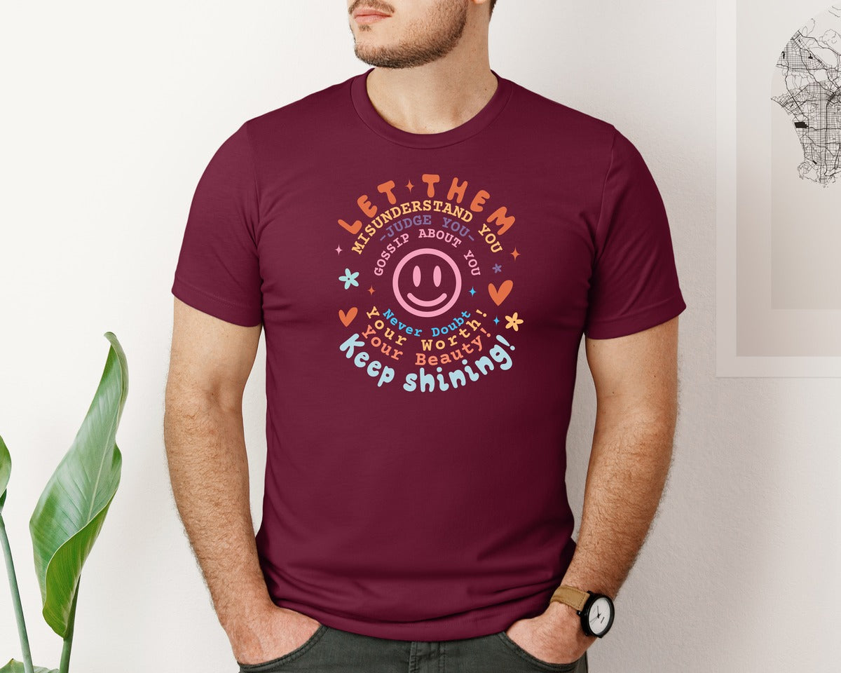 brand:Bella Canvas|color:Heather Maroon|Let Them Keep Shining Inspirat Graphic T-Shirt