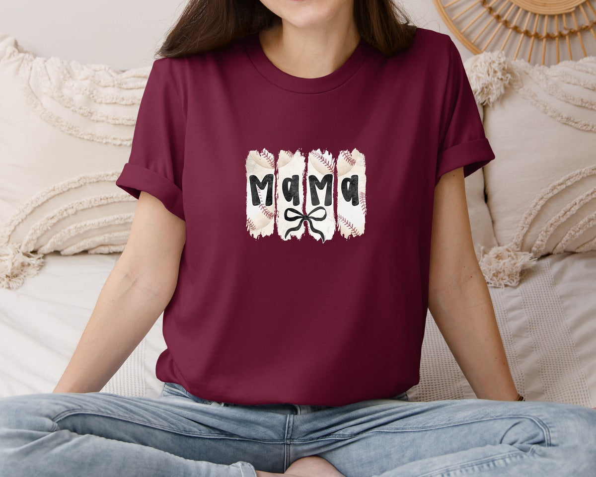 brand:Bella Canvas|color:Heather Maroon|Coquette Baseball Mama 2 Graphic T-Shirt