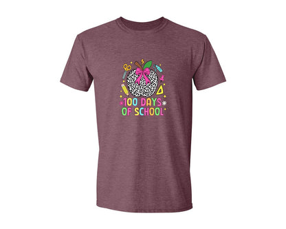 brand:Generic|color:Heather Maroon|Coquette 100 Days Of School Graphic T-Shirt