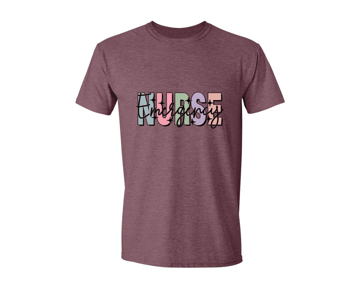 brand:Generic|color:Heather Maroon|Er Nurse Design Emergency Nurse Graphic T-Shirt