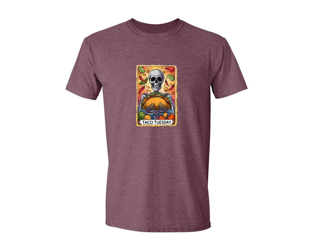 brand:Generic|color:Heather Maroon|Skeleton Tarot Card Cinco De Mayo Tshirt Graphic T-Shirt