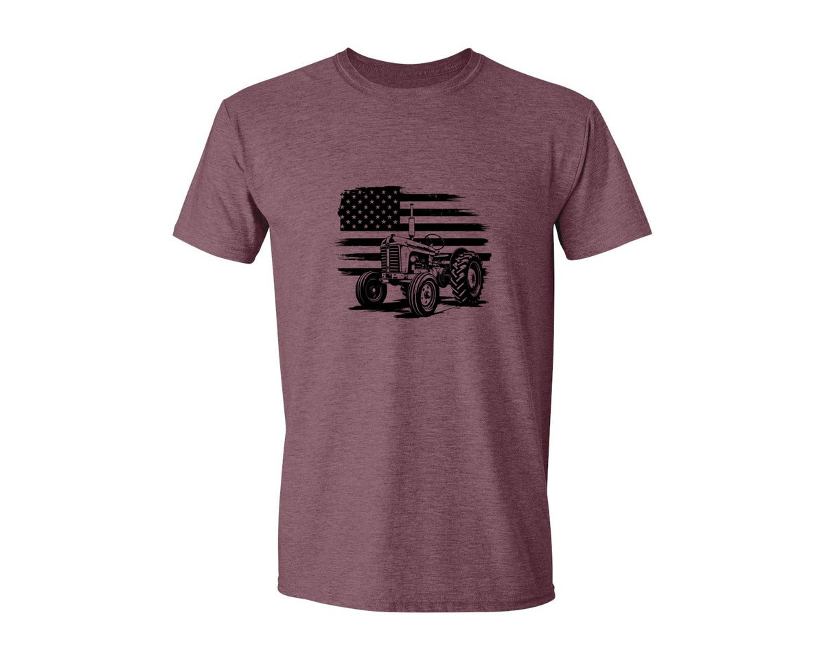 brand:Generic|color:Heather Maroon|Tractor Flag Vector T Shirt Design Graphic T-Shirt