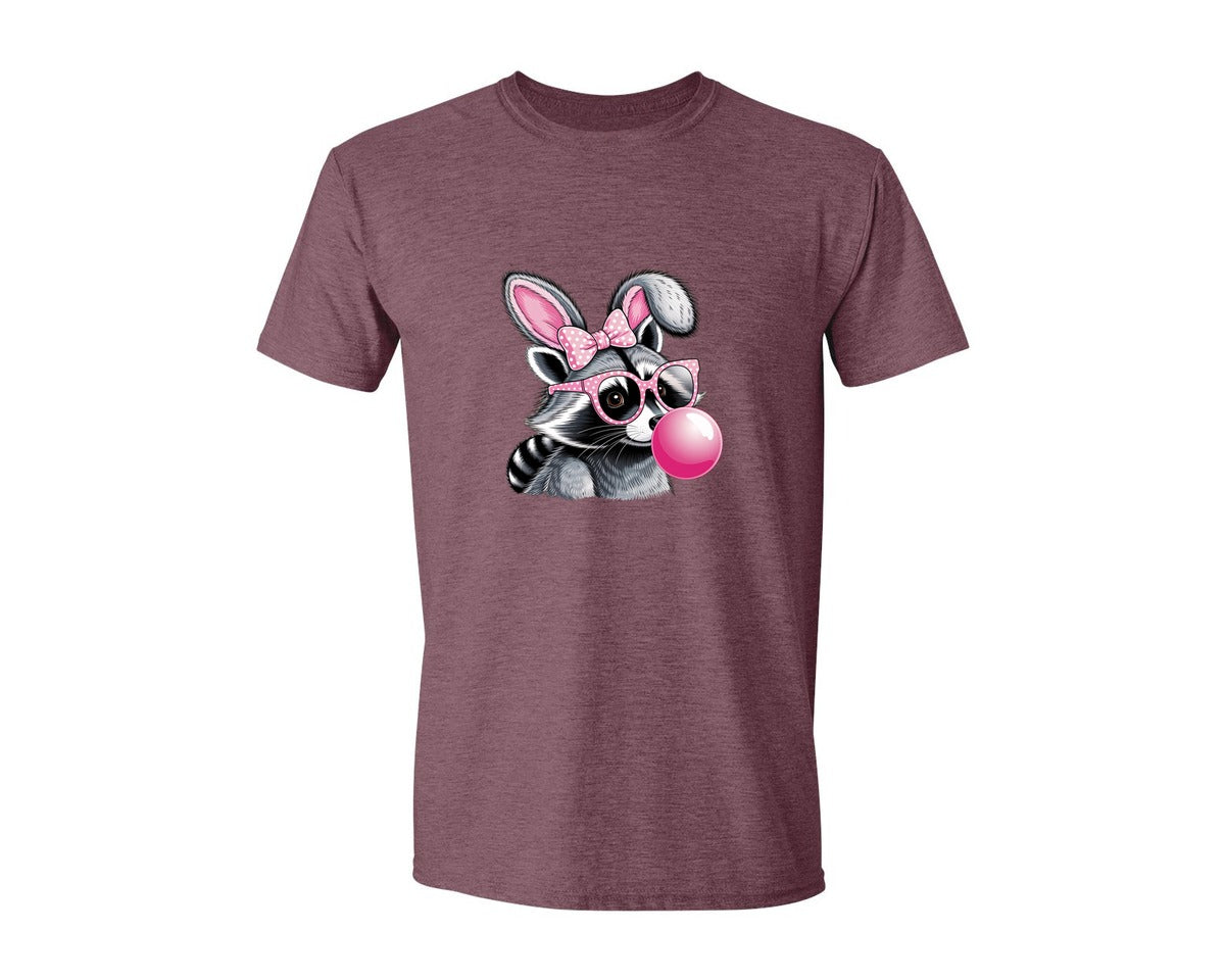 brand:Generic|color:Heather Maroon|Cute Raccoon With Glasses Bubble Gum 6 Graphic T-Shirt