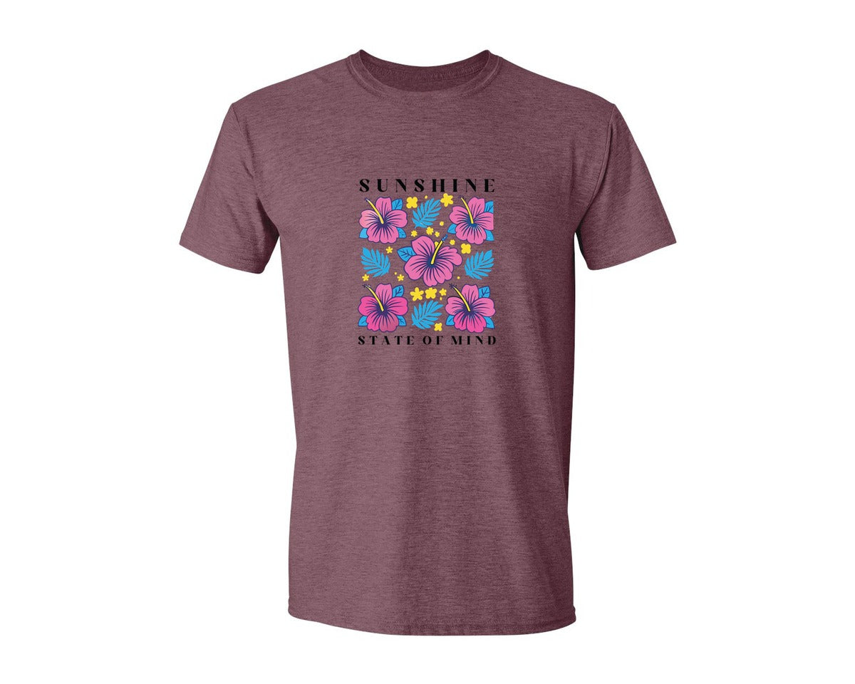brand:Generic|color:Heather Maroon|Sunshine State Of Mind Summer Graphic T-Shirt