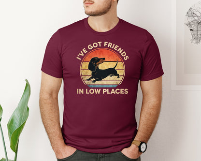 brand:Bella Canvas|color:Heather Maroon|Dachshund Ive Got Friends In Low Places 2 Graphic T-Shirt