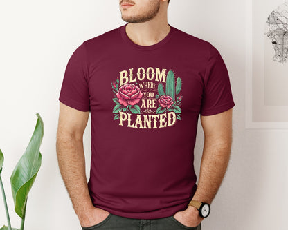 brand:Bella Canvas|color:Heather Maroon|Bloom Where You Are Planted T Shirt Graphic T-Shirt