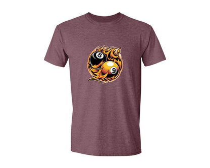 brand:Generic|color:Heather Maroon|Flaming 8 9 Ball Billiards Graphic T-Shirt