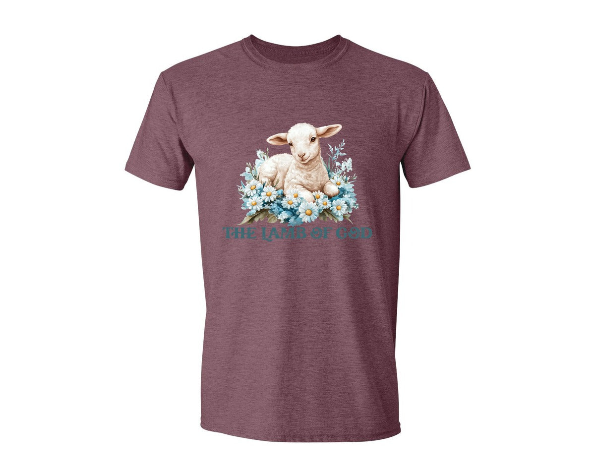 brand:Generic|color:Heather Maroon|Easter Lamb Of God Christian Graphic T-Shirt
