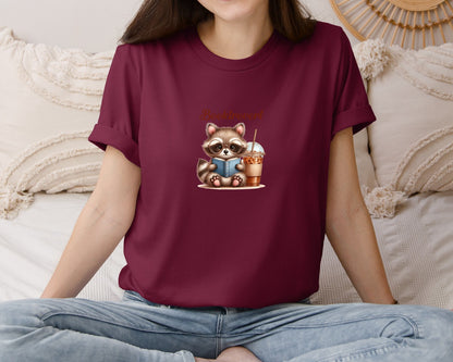brand:Bella Canvas|color:Heather Maroon|Booktrovert Easter Raccoon Book Coffee 3 Graphic T-Shirt