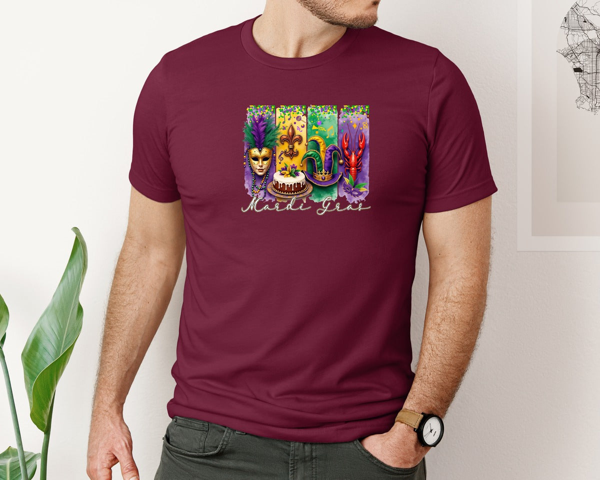 brand:Bella Canvas|color:Heather Maroon|Mardi Gras Coquette 2 Graphic T-Shirt