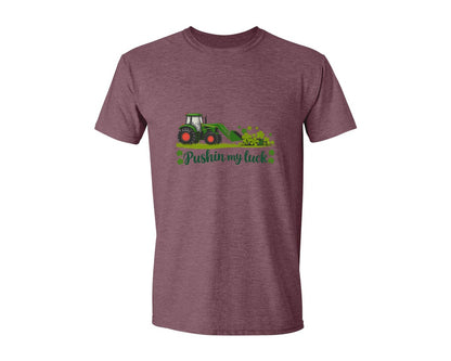 brand:Generic|color:Heather Maroon|Pushin My Luck St Patricks Day 3 Graphic T-Shirt