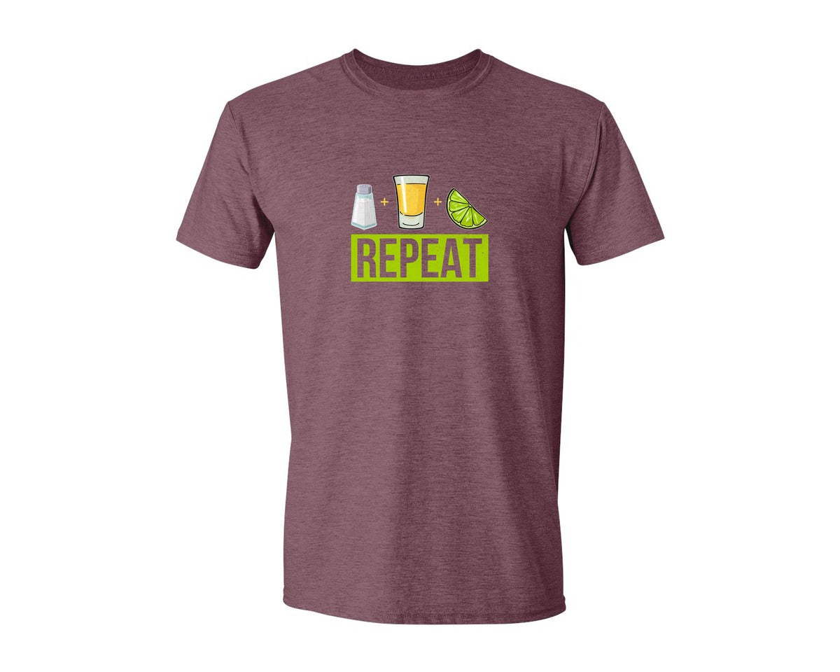 brand:Generic|color:Heather Maroon|Salt Tequila Lime Repeat Graphic T-Shirt