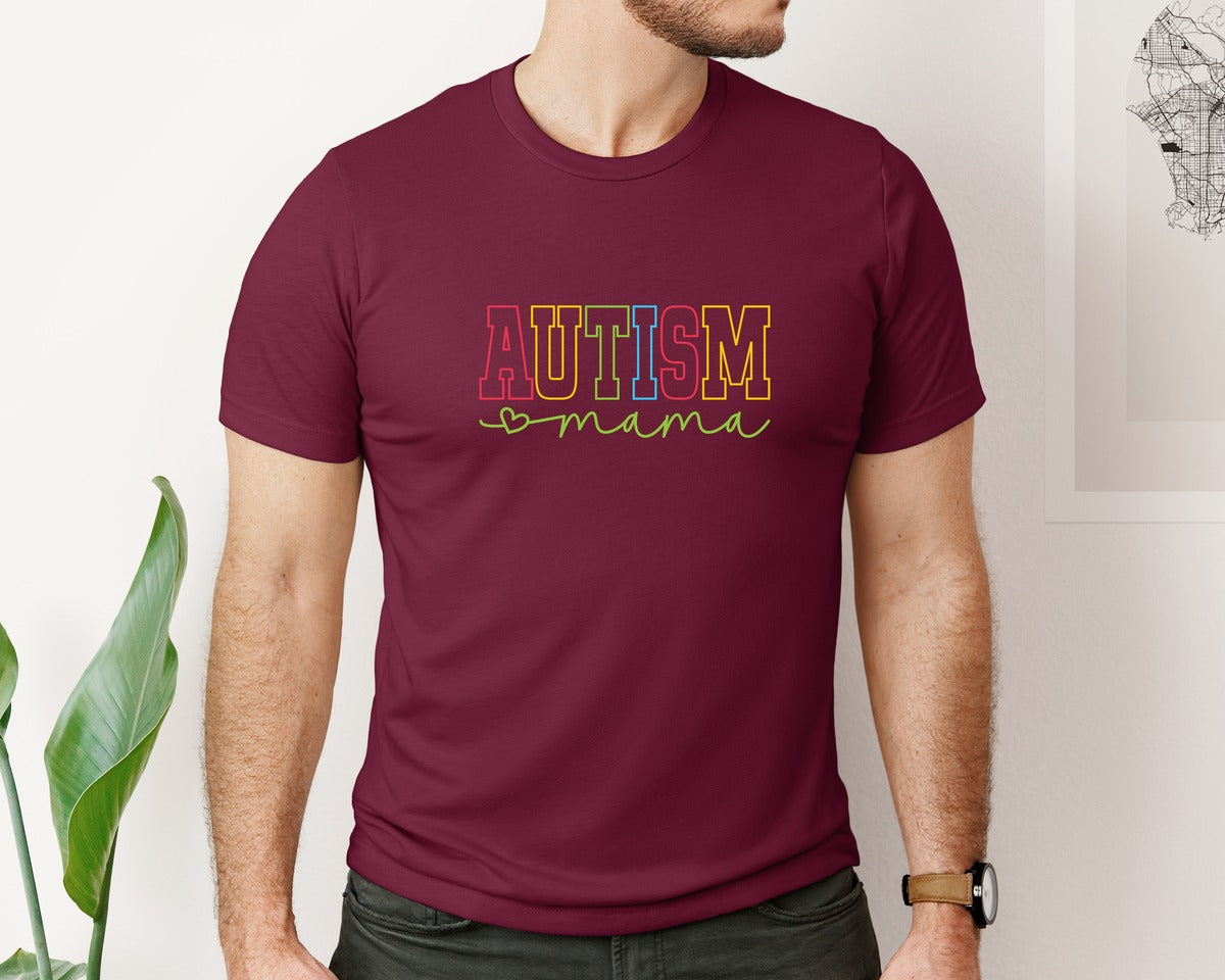 brand:Bella Canvas|color:Heather Maroon|Autism Mama Awareness Graphic T-Shirt