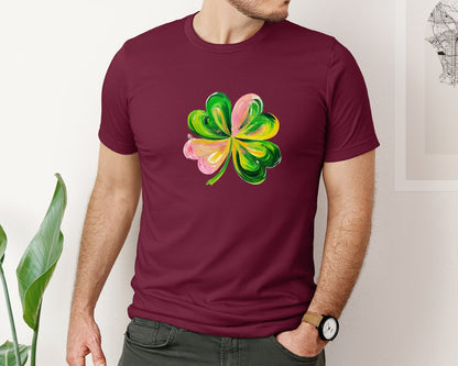 brand:Bella Canvas|color:Heather Maroon|Brushstroke Shamrock Graphic T-Shirt